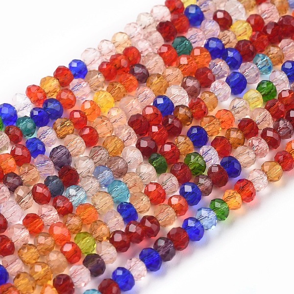 

PandaHall Transparent Glass Beads Strands, Faceted, Rondelle, Mixed Color, 3x2mm, Hole: 0.6mm, about 191pcs/strand, 15.94 inch(40.5cm) Glass..., Multicolor