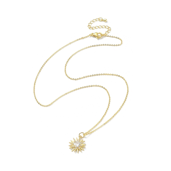 

PandaHall Clear Cubic Zirconia Sun Pendant Necklace with Cable Chains, Brass Jewelry for Women, Golden, 17.72 inch(45cm) Cubic Zirconia Sun