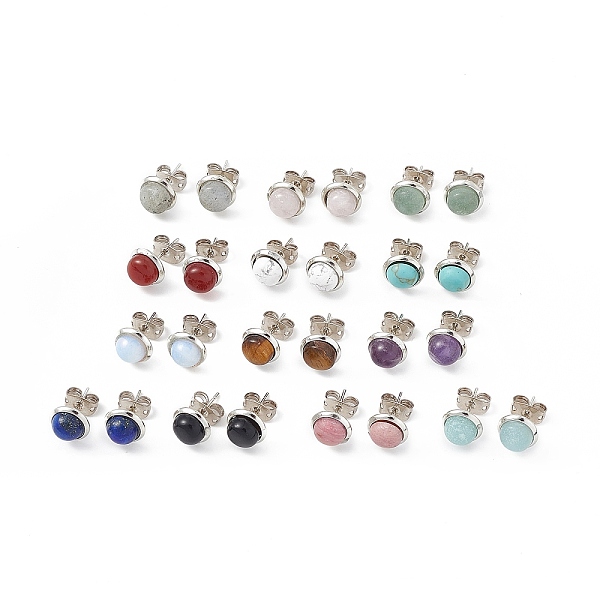 

PandaHall Gemstone Half Round Stud Earrings, Platinum Brass Jewelry for Women, Cadmium Free & Lead Free, 14x8mm, Pin: 0.7mm Mixed Stone Half...