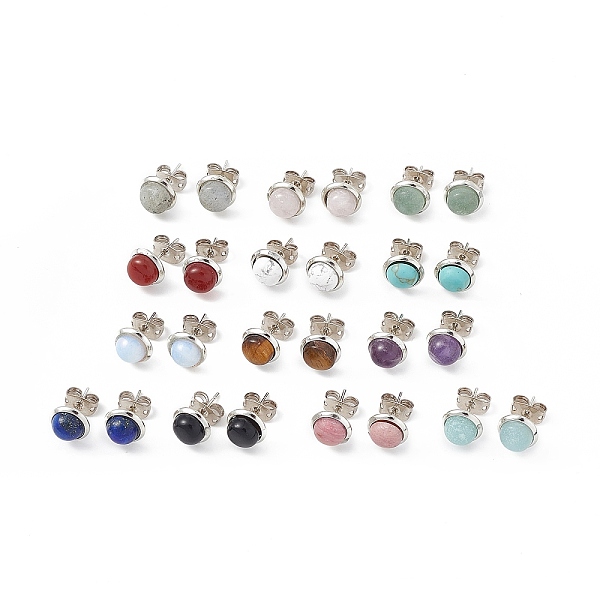 Gemstone Half Round Stud Earrings