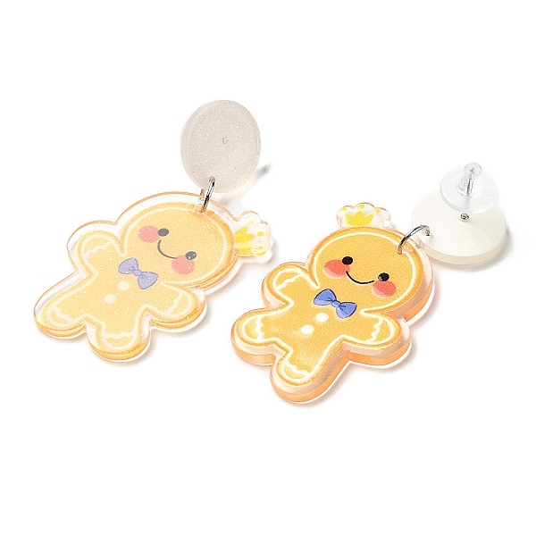 

PandaHall Christmas Acrylic Dangle Stud Earrings with 304 Stainless Steel Pin for Women, Gingerbread Man, 52x29mm Acrylic Gingerbread Man..., Yellow