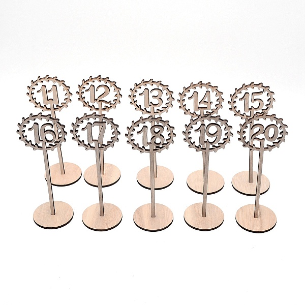 

PandaHall Wooden Table Plate Display Decoration, Ring with Number1~20 and Flat Round Base, Number Pattern, 215x79x69mm, 10pcs/set Wood..., Orange