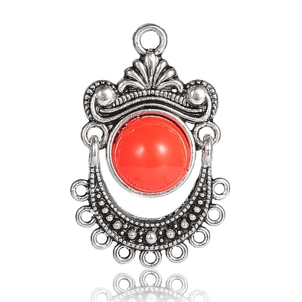 

PandaHall Antique Silver Alloy Chandelier Components Links, with Half Round Resin Cabochons, Orange Red, 32x21x5mm, Hole: 1mm and 2mm...