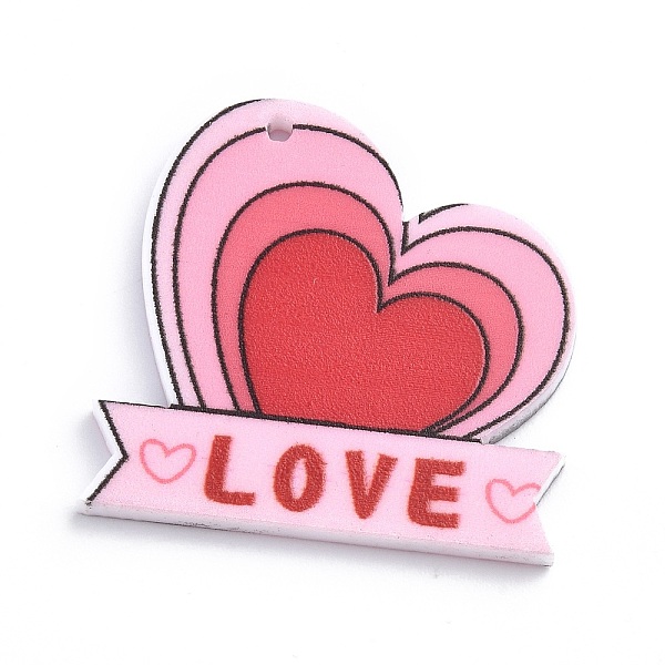 

PandaHall Acrylic Pendants, Valentine's Day Theme Charm, Word Love, 31x32x2mm, Hole: 1.4mm Acrylic Word Pink