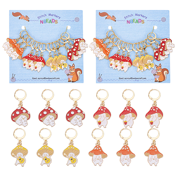 

PandaHall Autumn Theme Alloy Enamel Mushroom Elf Charm Locking Stitch Markers, Golden Tone 304 Stainless Steel Lobster Claw Clasp Locking..., Multicolor