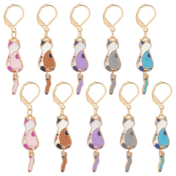 

PandaHall Cat Alloy Enamel Pendant Stitch Markers, Crochet Leverback Hoop Charms, Locking Stitch Marker with Wine Glass Charm Ring, Mixed..., Multicolor