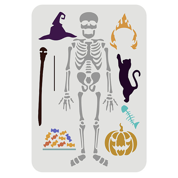 PandaHall FINGERINSPIRE Human Ribcage Skeleton Bones Spooky Stencil, 29.7x21cm Large A4 Size Template with Free Matching Halloween Theme...