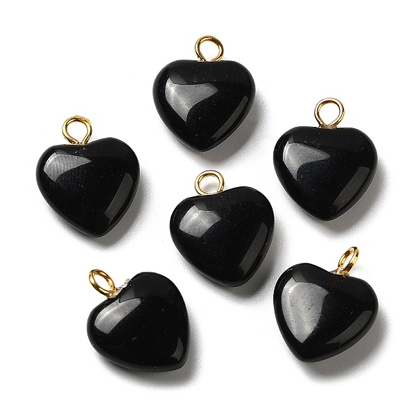 

PandaHall Natural Obsidian Pendants, Heart Charms with Golden Plated Brass Loops, 15~15.5x12~12.5x4.5~5.5mm, Hole: 2mm Obsidian Heart