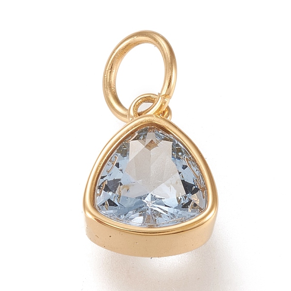 

PandaHall Vacuum Plating 304 Stainless Steel Cubic Zirconia Pendant, Triangle, Golden, Light Steel Blue, 12.5x9.5x5mm, Hole: 5mm Stainless...