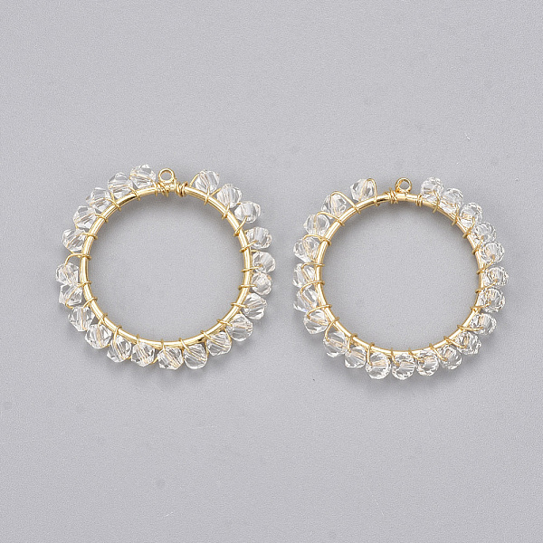 

PandaHall Brass Pendants, with Glass Beads, Nickel Free, Real 18K Gold Plated, Faceted, Ring, Clear, 29x3mm, Hole: 1.5mm Brass+Glass Ring...