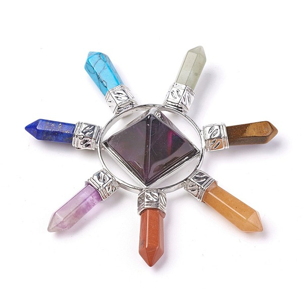 

PandaHall Chakra Jewelry, Natural & Synthetic Mixed Stone Pyramid Home Display Decorations, with Brass Findings and Natural Amethyst...