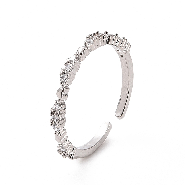 

PandaHall Clear Cubic Zirconia Heart Open Cuff Ring, Brass Jewelry for Women, Platinum, US Size 7 3/4(17.9mm) Brass+Cubic Zirconia Clear