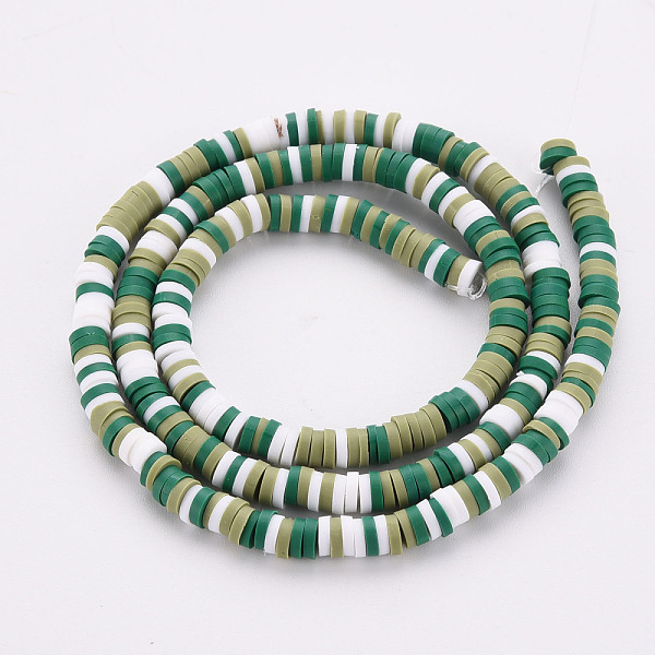 

PandaHall Handmade Polymer Clay Bead Strands, Heishi Beads, Disc/Flat Round, Dark Green, 4x0.5~1mm, Hole: 1.5mm, about 320~447pcs/strand...