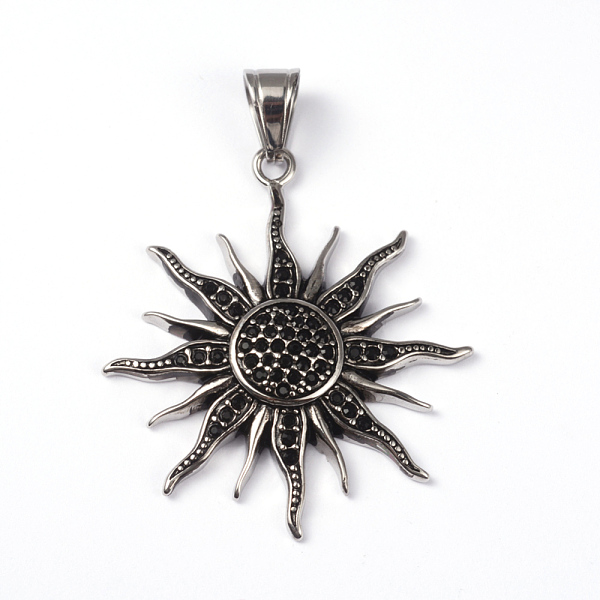 

PandaHall 316 Surgical Stainless Steel Big Pendants, Sun, with Rhinestones, Antique Silver, 50x44x5.5mm, Hole: 10x6mm Stainless..., Black