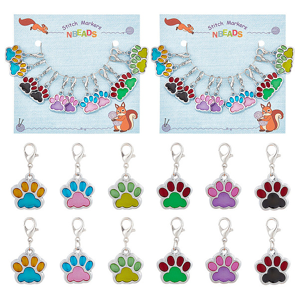 

PandaHall Dog Paw Print Pendant Stitch Markers, Alloy Enamel Crochet Lobster Clasp Charms, Locking Stitch Marker with Wine Glass Charm Ring..., Multicolor