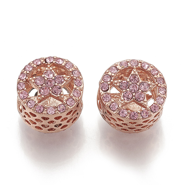 

PandaHall Alloy Rhinestone European Beads, Hollow, Large Hole Beads, Flat Round with Star, Rose Gold, Rose, 12x11x9mm, Hole: 5mm..., Pink