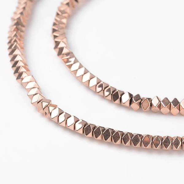 

PandaHall Non-Magnetic Synthetic Hematite Beads Strands, Polygon, Faceted, Rose Gold Plated, 3x3x2mm, Hole: 1mm, about 198pcs/strand, 16.1...