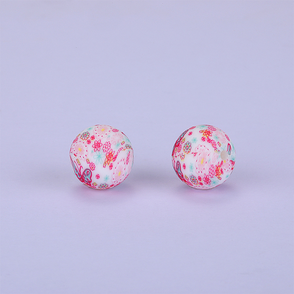 

PandaHall Printed Round with Flower Pattern Silicone Focal Beads, Pink, 15x15mm, Hole: 2mm Silicone Round Pink