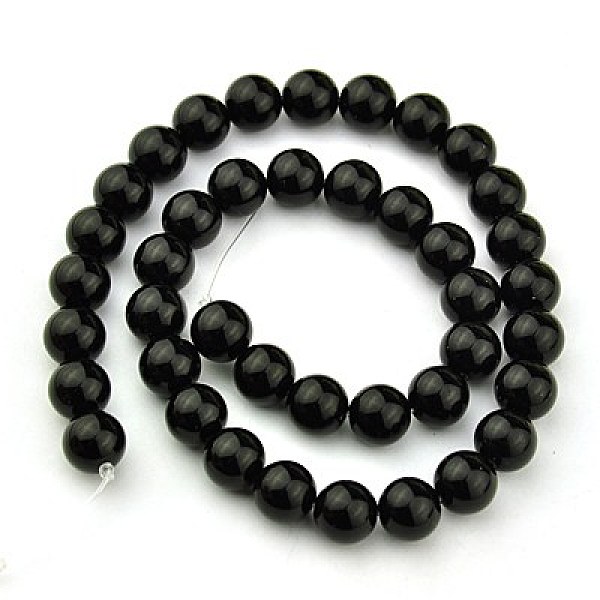 

PandaHall Synthetic Black Stone Beads Strands, Dyed, Round, Black, 14mm, Hole: 1.2mm, about 29pcs/strand, 15.5 inch Black Stone Round Black