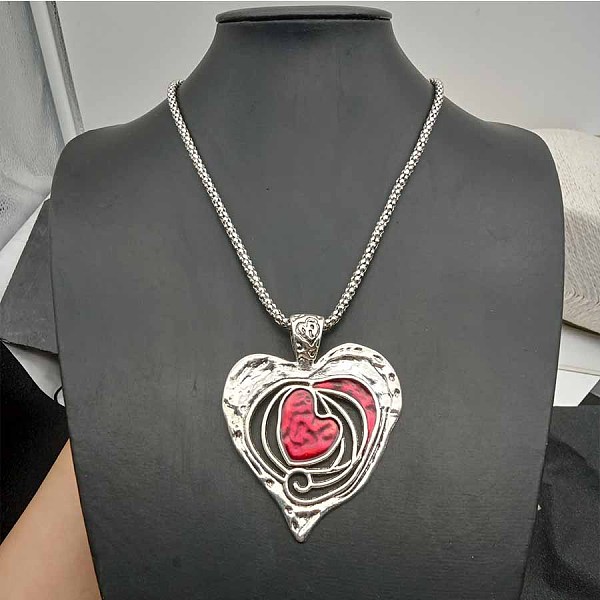 

PandaHall Alloy Hollow Hear Shaped Pendant Necklaces, Ethnic Style Alloy