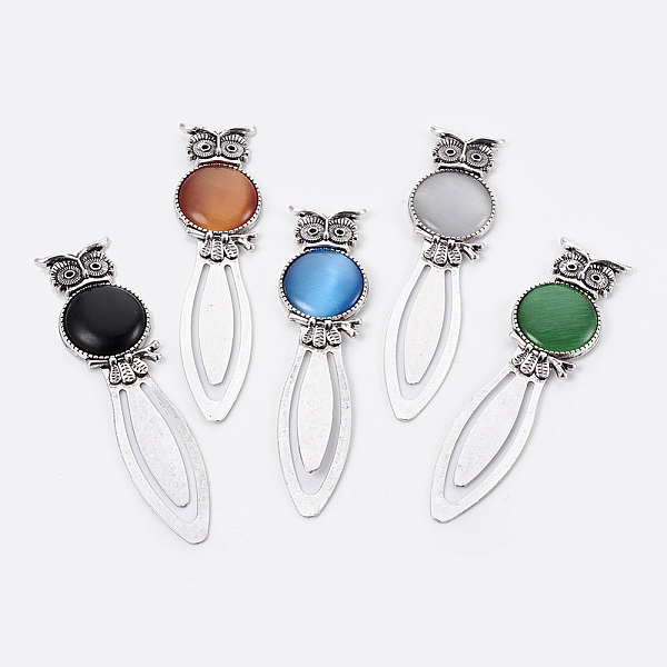 

PandaHall Tibetan Style Alloy Bookmarks, with Cat Eye Cabochons, Owl, Antique Silver, 87.5x22.5x6mm, Fit for 1mm Rhinestone Alloy Multicolor