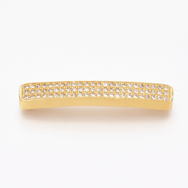 

PandaHall Brass Micro Pave Cubic Zirconia Beads, Cuboid, Clear, Golden, 36x5x4~5mm, Hole: 1mm Brass+Cubic Zirconia Cuboid Clear