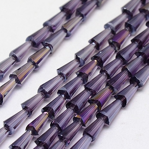 

PandaHall Electroplate Glass Beads Strands, AB Color, Faceted, Cone, Indigo, 7.5x4mm, Hole: 1mm, about 71pcs/strand, 20.4 inch Glass Cone..., Purple