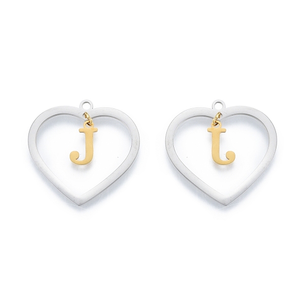 

PandaHall 201 Stainless Steel Pendants, Hollow, Heart with Letter A~Z, Real Gold Plated & Stainless Steel Color, Letter.J, 29x29.5x1mm, Hole...