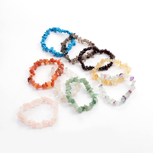 

PandaHall Chips Gemstone Beaded Stretch Bracelets, Natural & Synthetic Mixed Stone, 45mm Mixed Stone