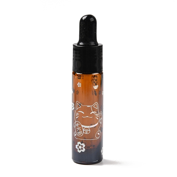 

PandaHall Rubber Dropper Bottles, Refillable Glass Bottle, for Essential Oils Aromatherapy, with Fortune Cat Pattern & Chinese Character..., Brown