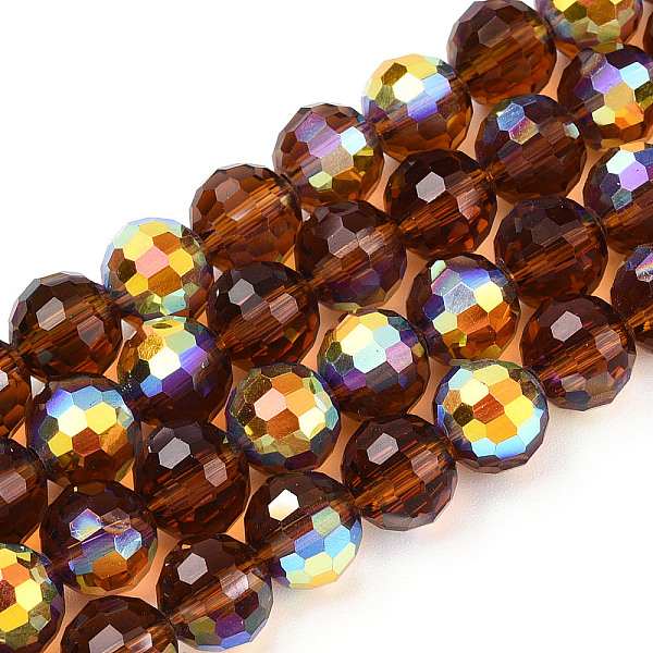 

PandaHall Transparent Electroplate Glass Beads Strands, Faceted, Half AB Color Plated, Round, Saddle Brown, 8x7~7.5mm, Hole: 1.0mm, about...
