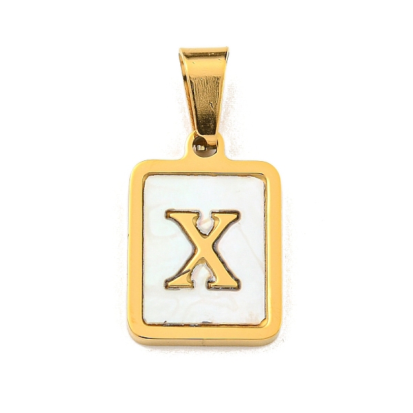 

PandaHall Vacuum Plating 304 Stainless Steel Pave Natural White Shell Pendants, Rectangle with Letter Charms, Golden, Letter X...