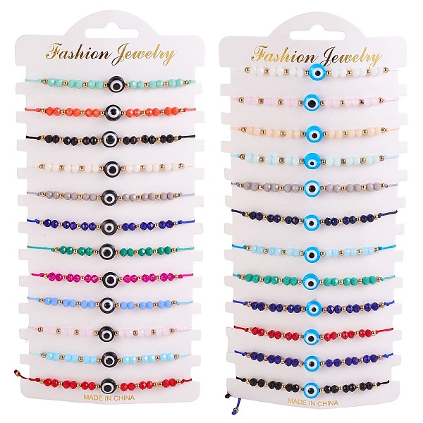 

PandaHall Adjustable Waxed Cord Braided Bead Bracelets, with Rhinestone & Acrylic Beads, Evil Eye, Mixed Color, Inner Diameter: 7/8 inch..., Multicolor