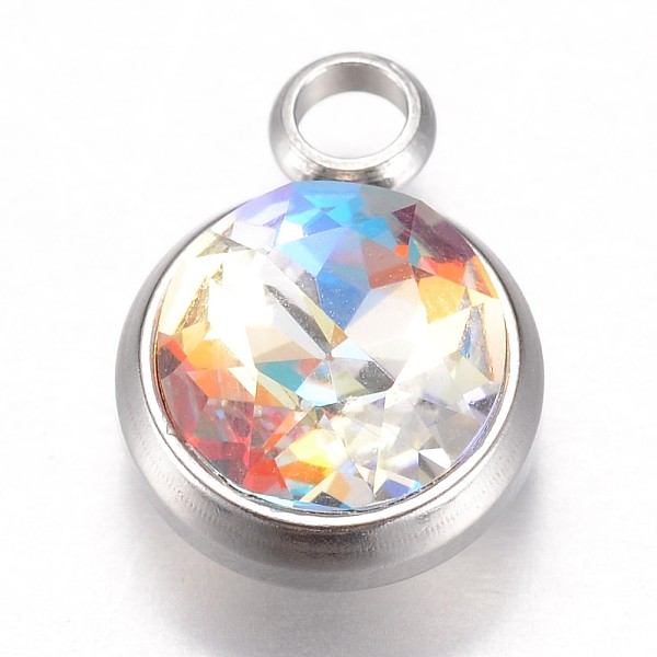 

PandaHall Glass Charms, Faceted, with 304 Stainless Steel Findings, Flat Round, Colorful, 14x10x6.5mm, Hole: 2.5mm Stainless Steel+Glass...