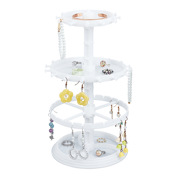 

PandaHall 3-Tier Rotatable Round Acrylic Jewelry Display Tower with Tray, Desktop Jewelry Organizer Holder for Earring Rings Bracelets..., White