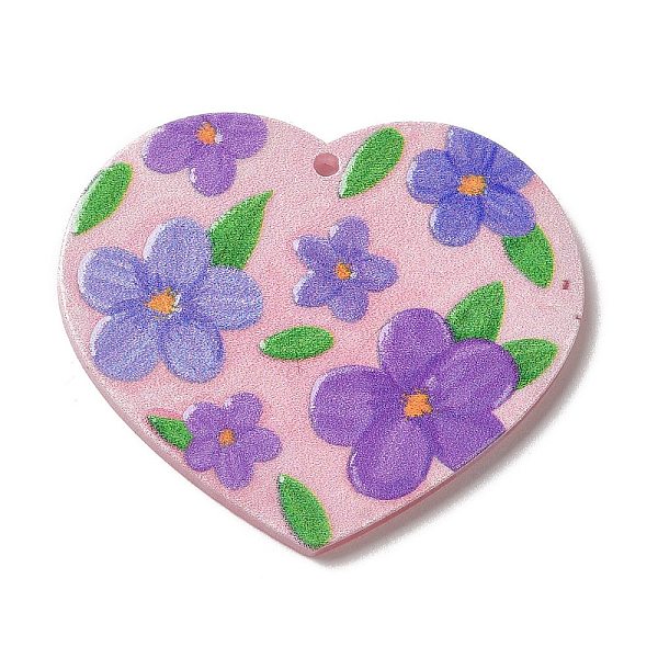 

PandaHall Valentine's Day Printed Heart Theme Acrylic Pendants, Flower, 32x37.5x2.5mm, Hole: 1.6mm Acrylic Flower