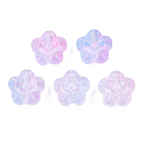

PandaHall Transparent Spray Painted Glass Beads, Two Tone, Flower, Pearl Pink, 12.5x13x6mm, Hole: 1mm Glass Flower