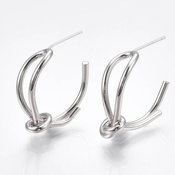 

PandaHall Brass Stud Earrings, Half Hoop Earrings, Knot, Nickel Free, Real Platinum Plated, 22x8mm, Pin: 0.8mm Brass Letter
