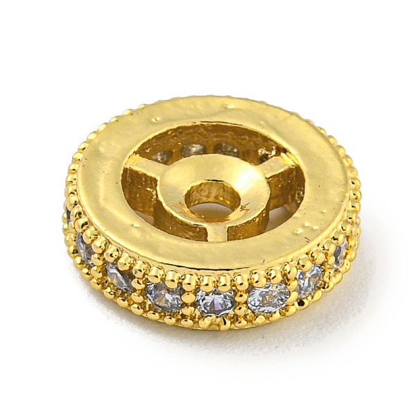 

PandaHall Brass Micro Pave Clear Cubic Zirconia Beads, Flat Round, Golden, 10x2.5mm, Hole: 1.4mm Brass+Cubic Zirconia Flat Round Clear