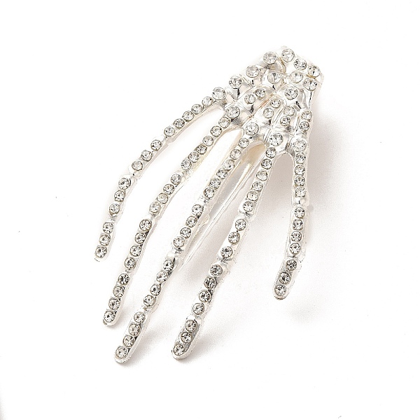 

PandaHall Halloween Theme Glass Rhinestone Alligator Hair Clips for Woman Girl, with Iron Finding, Skeleton Hand, Silver, 63.5x36.5x13mm..., Clear