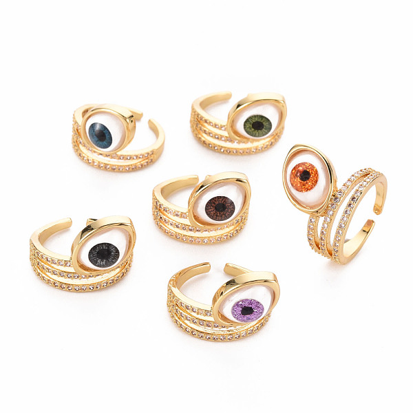 

PandaHall Brass Micro Pave Cubic Zirconia Wide Band Rings, Cuff Rings, Open Rings, with Resin, Cadmium Free & Nickel Free & Lead Free, Eye..., Multicolor