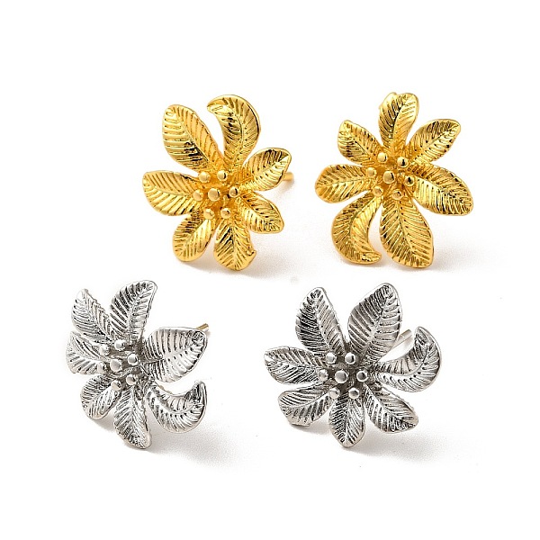 

PandaHall Rack Plating Brass Flower Stud Earrings for Women, Mixed Color, 15x17mm, Pin: 0.8mm Brass Flower