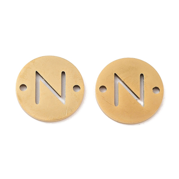 

PandaHall Vacuum Plating 201 Stainless Steel Hollow Flat Round Links, Letter Connector Charms, Real 18K Gold Plated, Letter N, 12x1mm, Hole...