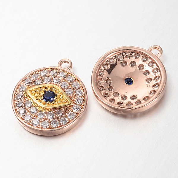 Flat Round With Eye Brass Micro Pave Cubic Zirconia Charms