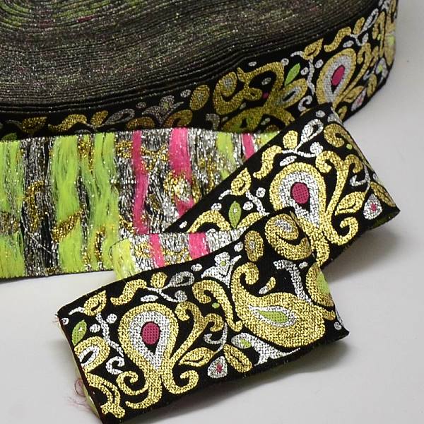 

PandaHall Polyester Ribbons, with Flower Pattern, Jacquard Ribbon, Black, 1-7/8 inch(47mm), 33yards/roll(30.1752m/roll) Polyester Black