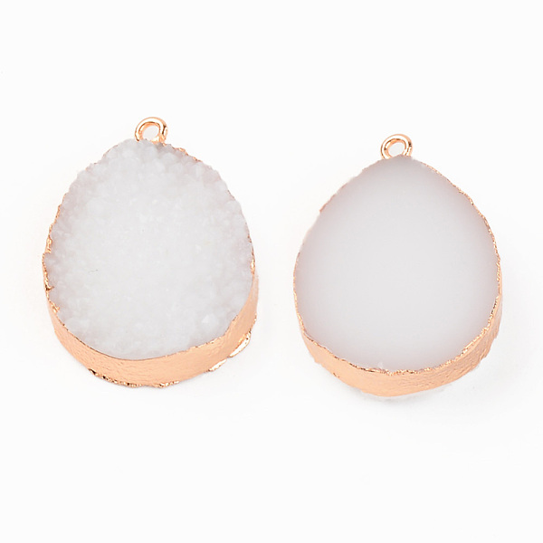 

PandaHall Druzy Resin Pendants, with Edge Light Gold Plated Iron Loops, Teardrop, White, 33x24.5x9mm, Hole: 1.8mm Iron+Resin Teardrop White