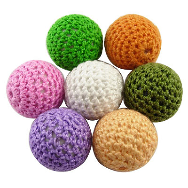

PandaHall Mixed Handmade Round Beads, Acrylic Covered with Wool, Size: about 21mm in diameter Wool Round Multicolor