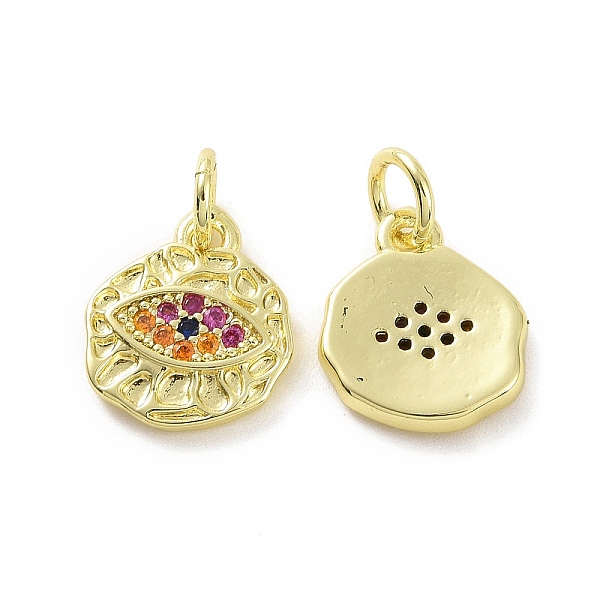 

PandaHall Brass Micro Pave Cubic Zirconia Charms, Real 18K Gold Plated, with Jump Ring, Irregular Flat Round with Eye, Colorful, 11.5x10x2mm...