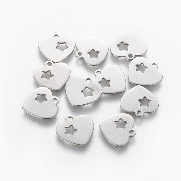 

PandaHall 201 Stainless Steel Charms, Heart with Star, Stainless Steel Color, 12.5x13x0.5mm, Hole: 1.4mm 201 Stainless Steel Heart