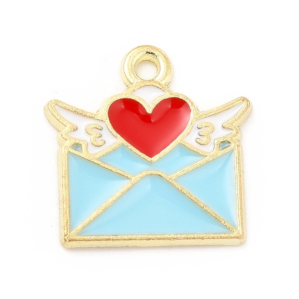 

PandaHall Alloy Enamel Pendants, Light Gold, Envelope with Heart & Wing Charm, Pale Turquoise, 15x15x1mm, Hole: 1.4mm Alloy+Enamel Others